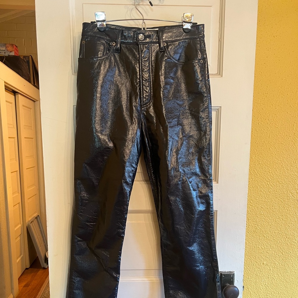 AGOLDE Recycled Leather 90s Pinch Waist High Rise Straight Pants Detox | size 28 - Picture 2 of 10